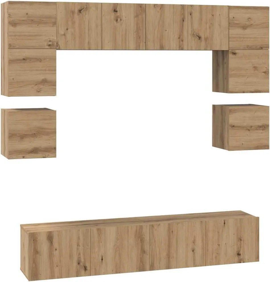 vidaXL Set comodă TV Pe perete 8 pcs Stejar Artizanal Lemn compozit