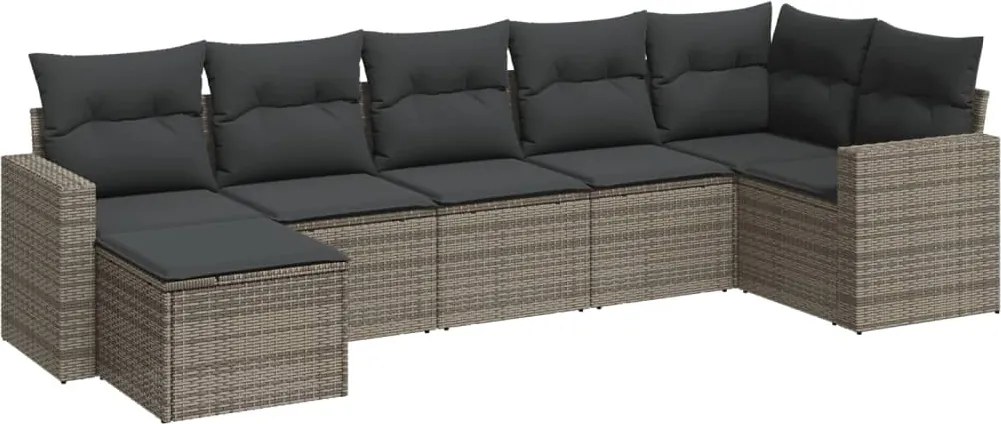 vidaXL Set canapele de grădină, 7 piese, cu perne, gri, poliratan