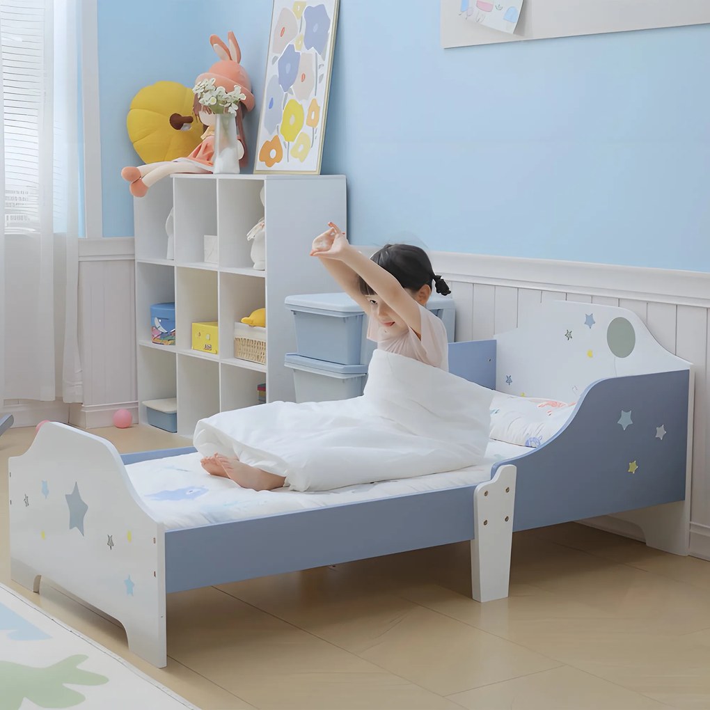 HOMCOM Pat Copii cu Protecții Laterale Siguranță, pentru +3 Ani, 143x74x59cm | Aosom Romania