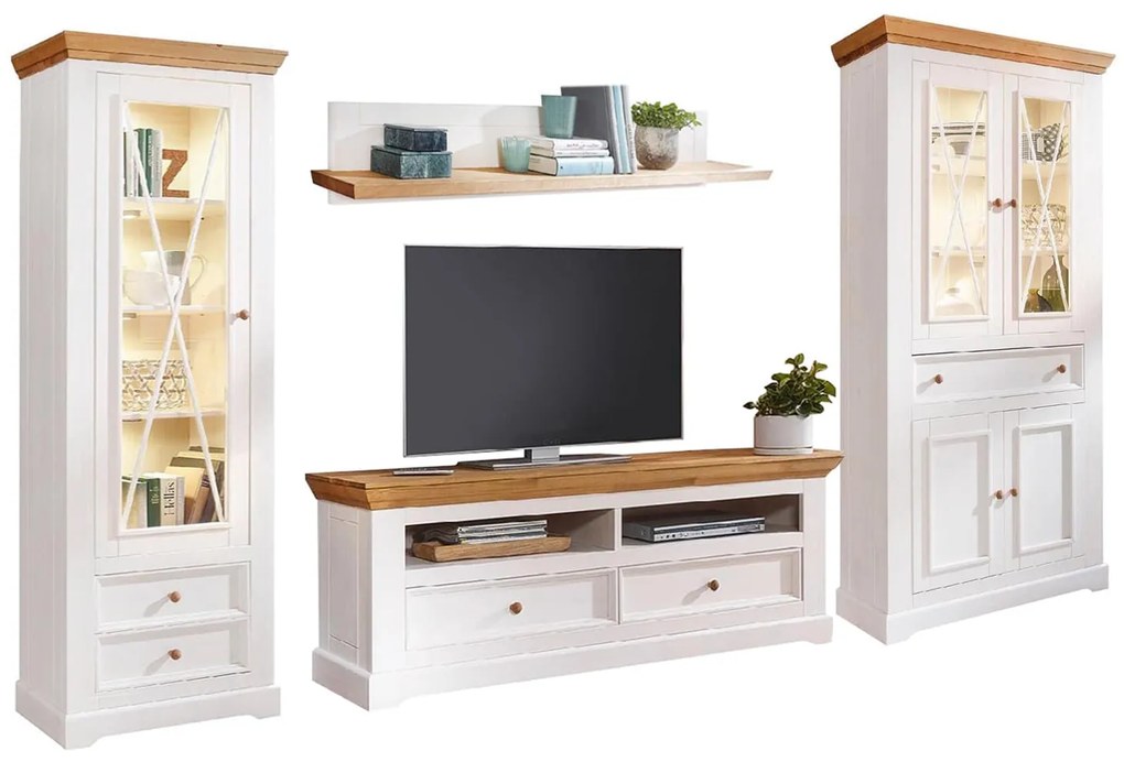 Set Living Iris, Model C, Lemn Masiv, Alb-Natur