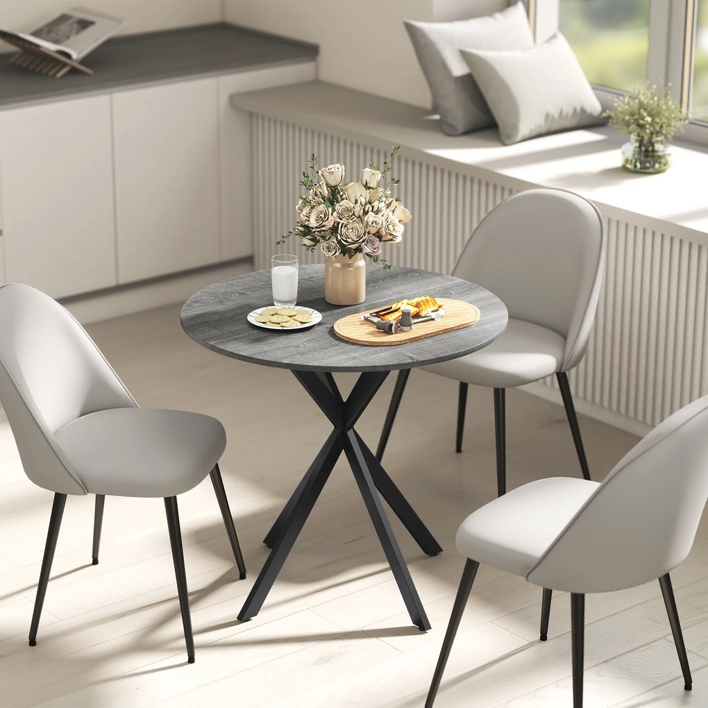 HOMCOM Masă rotundă de dining în stil industrial, cu picioare în cruce din oțel, Ø80 x 75 cm, gri | Aosom Romania