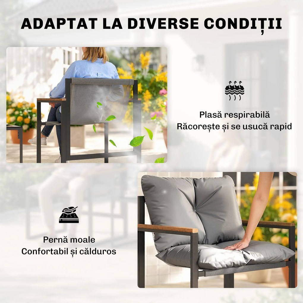 Outsunny Set Bistro pentru 2 Persoane, Set din 3 Piese pentru Grădină cu Cadrul din Metal și Perne Groase | Aosom Romania