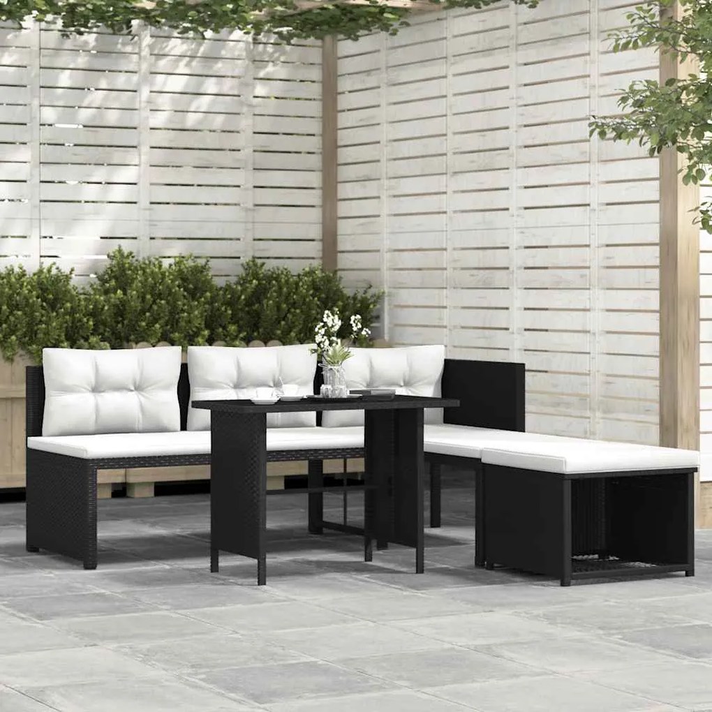 vidaXL Set mobilier de grădină, 4 piese, negru, poliratan