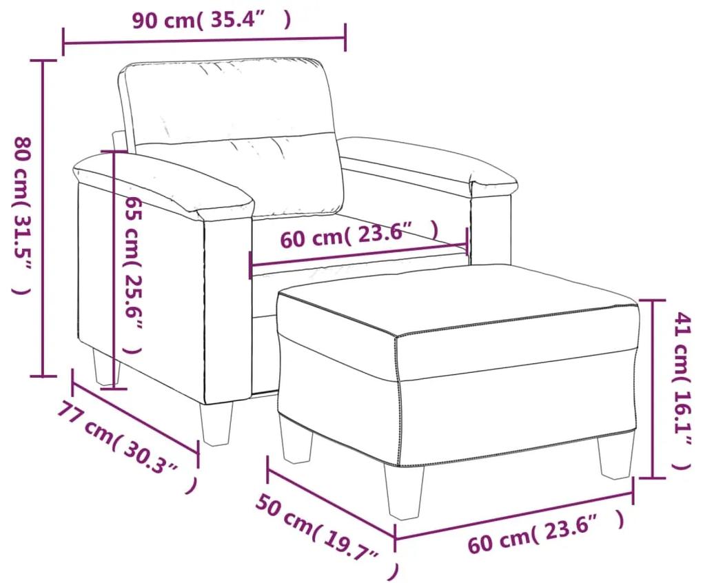 Fotoliu canapea cu taburet, crem, 60 cm, microfibra Crem, 90 x 77 x 80 cm
