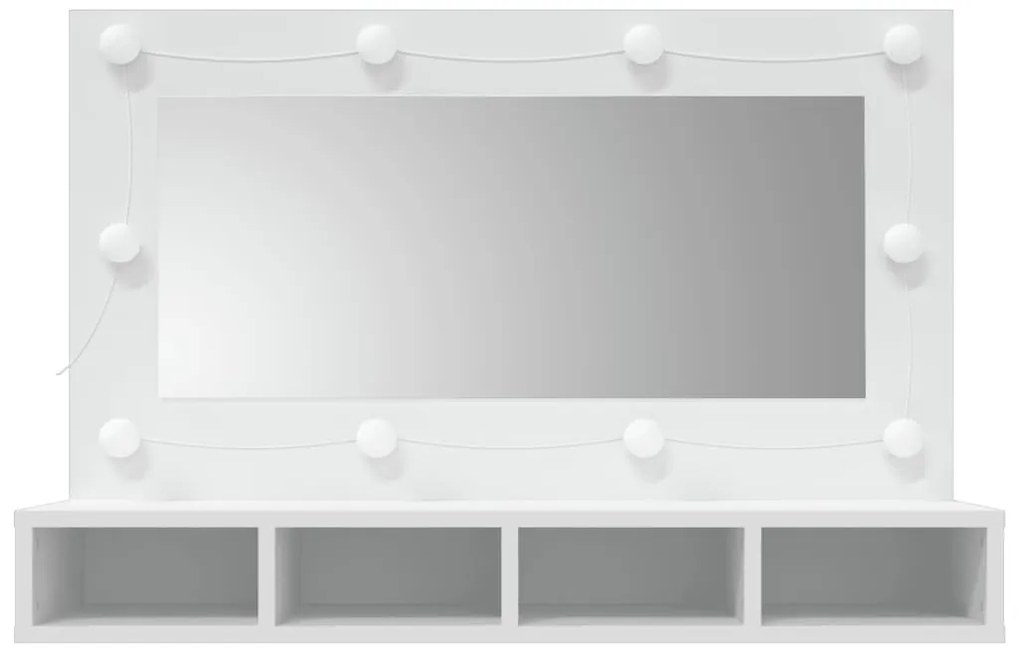 Dulap cu oglinda si LED, alb, 90x31,5x62 cm