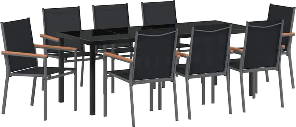 vidaXL Set de masă pentru grădină 9 pcs Negru Oțel acoperit cu pulbere