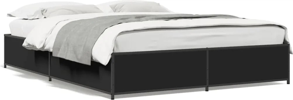 vidaXL Cadru de pat, negru, 140x200 cm, lemn prelucrat și metal