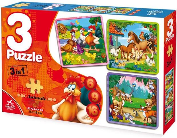 Puzzle 3  in 1 Animale