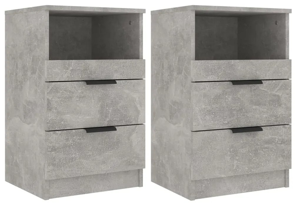 811241 vidaXL Noptiere, 2 buc., gri beton, lemn prelucrat