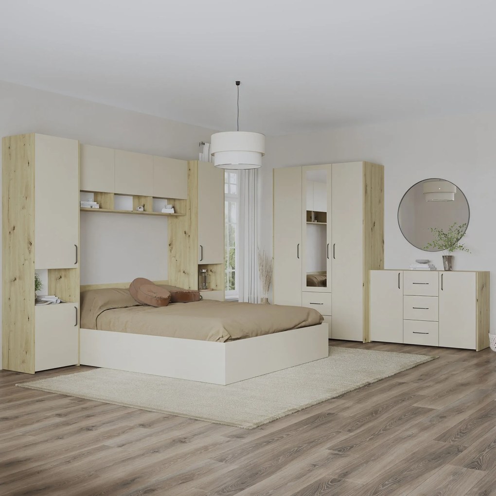 Set dormitor Malmo V12, Pat 200 x 160 cm, Stejar Artisan/Argila