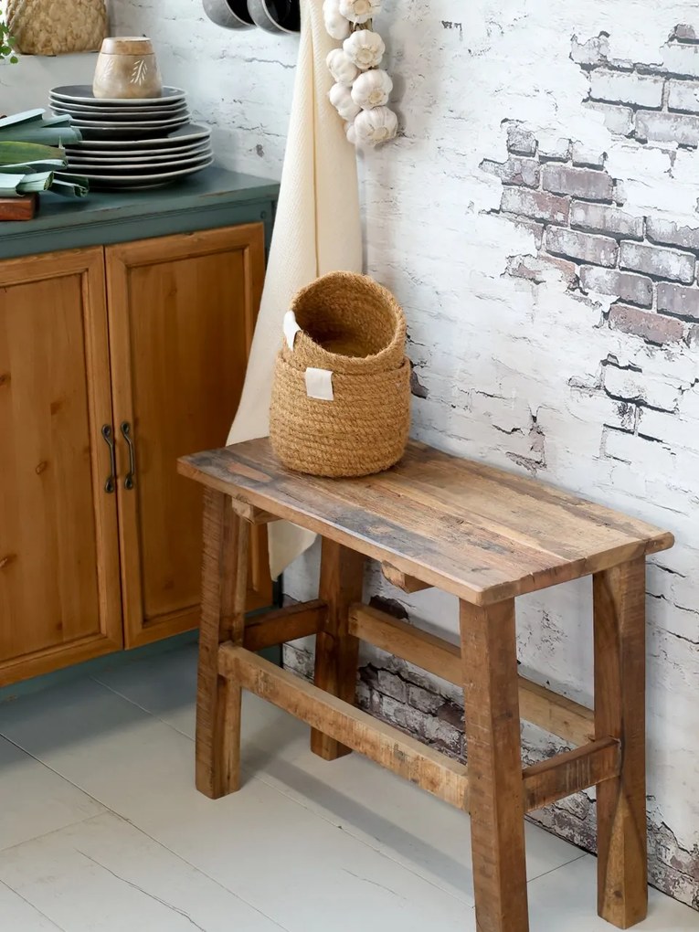 Bancă din lemn reciclat, natur, 50 x 60 x 30 cm, „Grimaud”