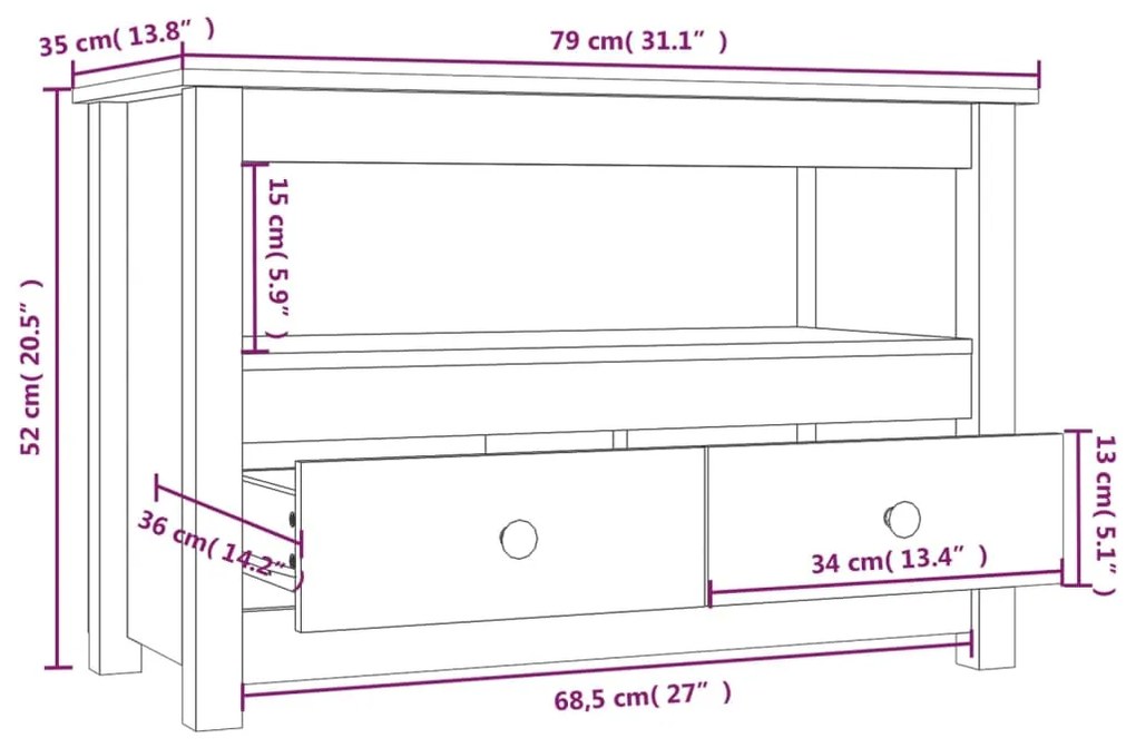 Comoda TV, maro miere, 79x35x52 cm, lemn masiv de pin 1, maro miere