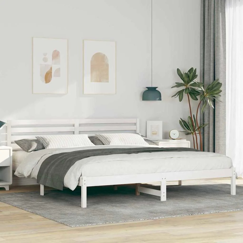 vidaXL Cadru de pat cu headboard Alb 180 x 200 cm Lemn de brad solid
