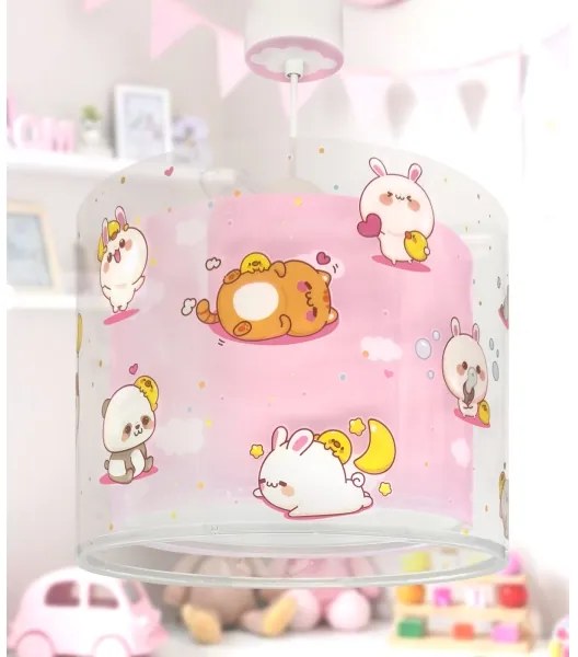 Dalber 41762S - Lustră pentru copii KAWAII FRIENDS 1xE27/15W/230V, roz