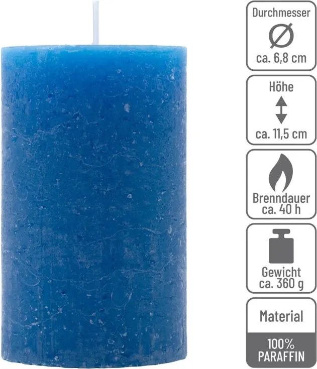 Set de lumânări rustice, 11,5 cm, Ø 6,8 cm, albastru, 6 buc.