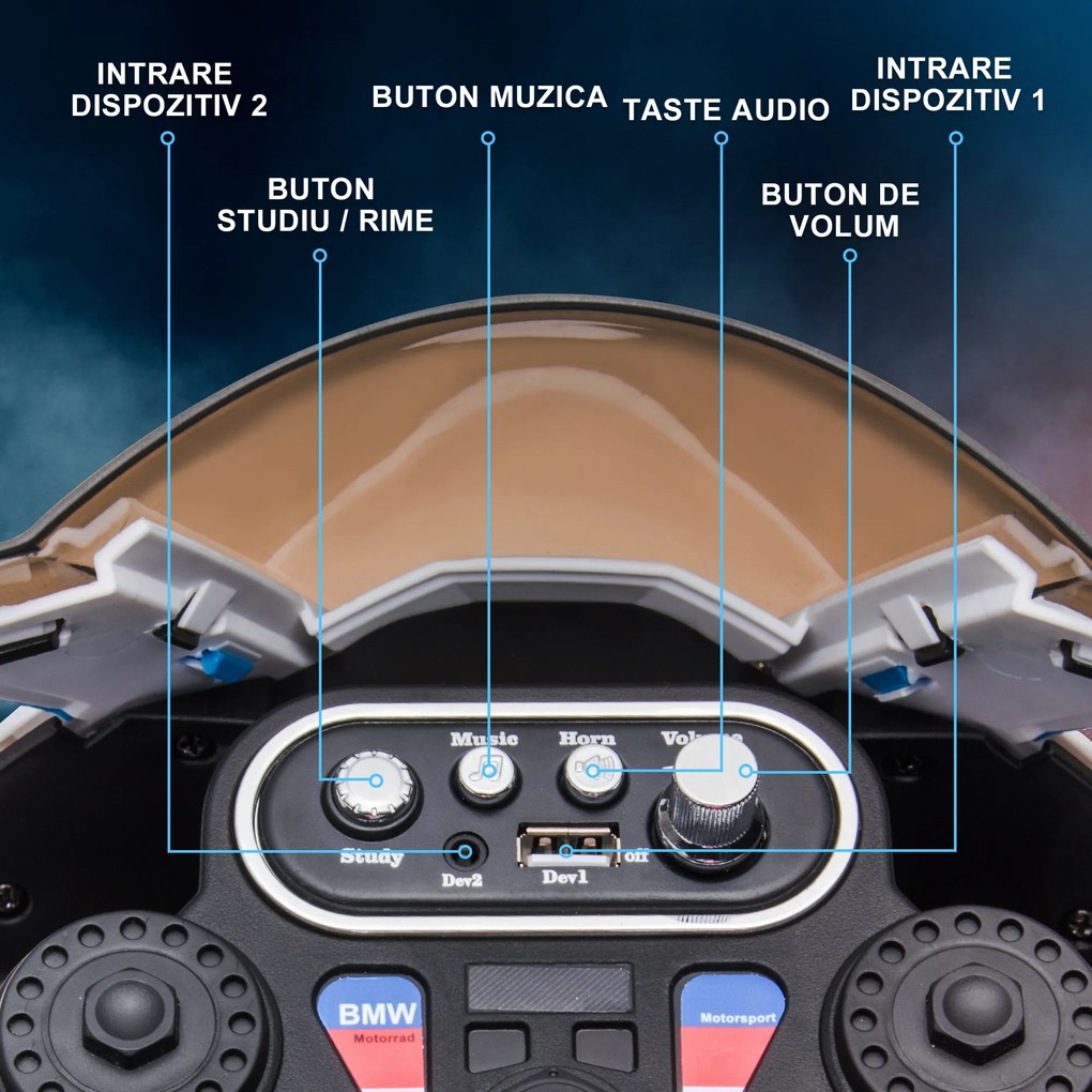 Motocicleta electrica HOMCOM BMW HP4 cu licenta, 3 roti 6V Motocicleta | Aosom Romania