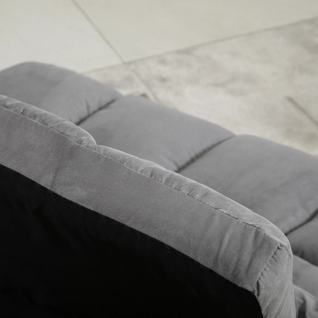 HOMCOM Canapea cu matrasă pliabilă, fotoliu convertibil cu spătar reglabil și 2 perne din poliester aspect catifea, gri | Aosom Romania