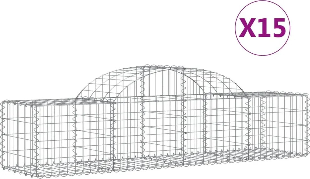 vidaXL Coșuri gabion arcuite 15 buc, 200x50x40/60 cm, fier galvanizat