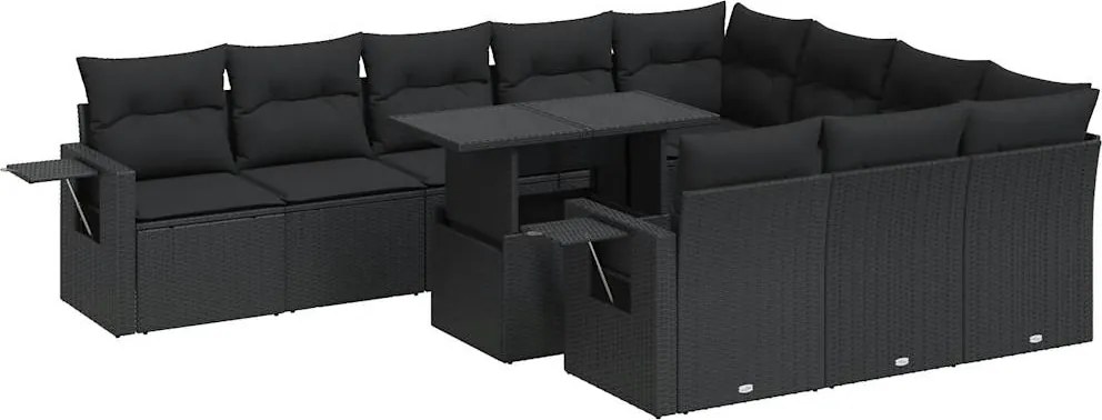 vidaXL Set canapele de grădină cu perne, 11 piese, negru, poliratan