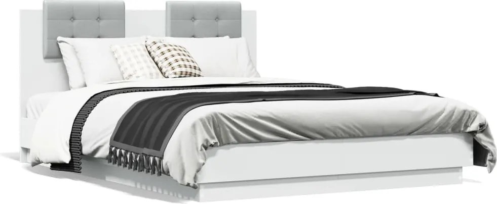 vidaXL Cadru de pat cu tăblie, alb, 135x190 cm, lemn prelucrat