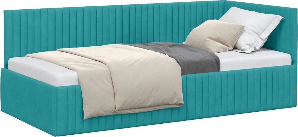 vidaXL Cadru de pat colțar cu headboard Turcoaz 90 cm x 200 cm Catifea