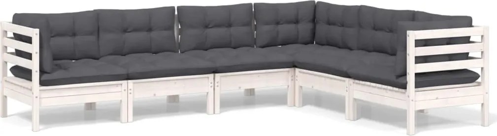 vidaXL Set mobilier de grădină cu perne, 6 piese, alb, lemn masiv pin