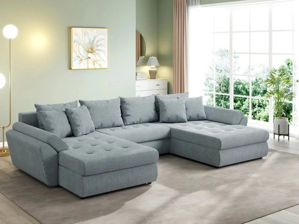 Colțar extensibil dumonde cu ladă de depozitare si sezut confortabil din spuma high-density, Loana U Zoom Grey 355x185 cm