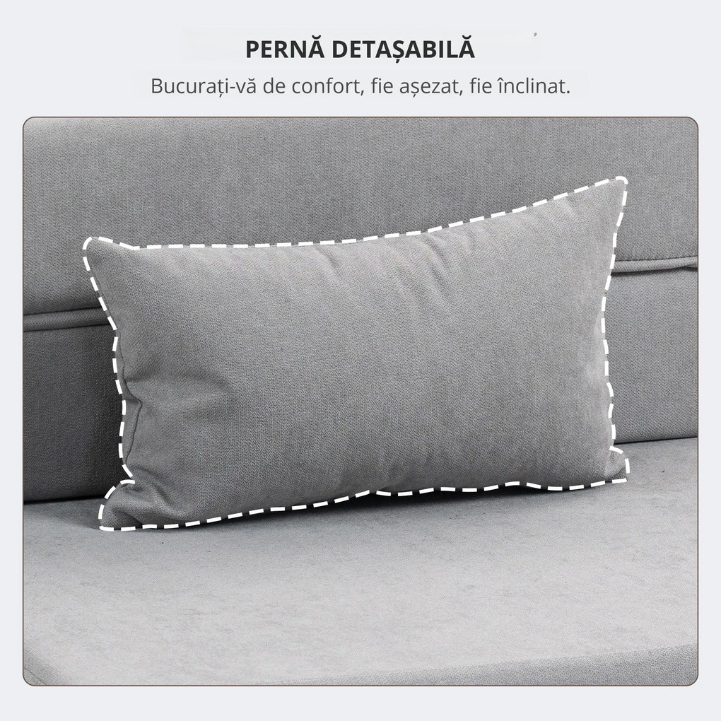 HOMCOM Sofa la sol, canapea tapițată, transformabilă în saltea, spumă, pernă, Gri deschis | Aosom Romania