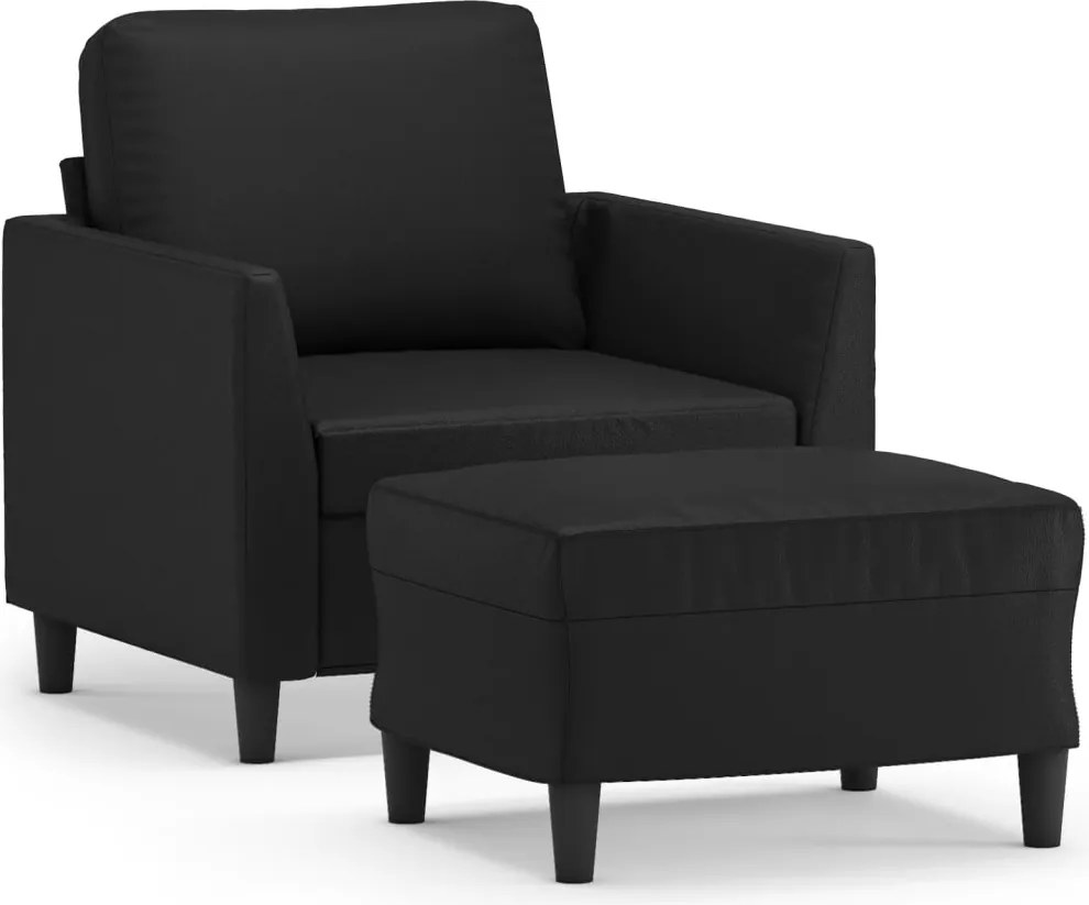 vidaXL Fotoliu canapea cu taburet, negru, 60 cm, piele ecologică