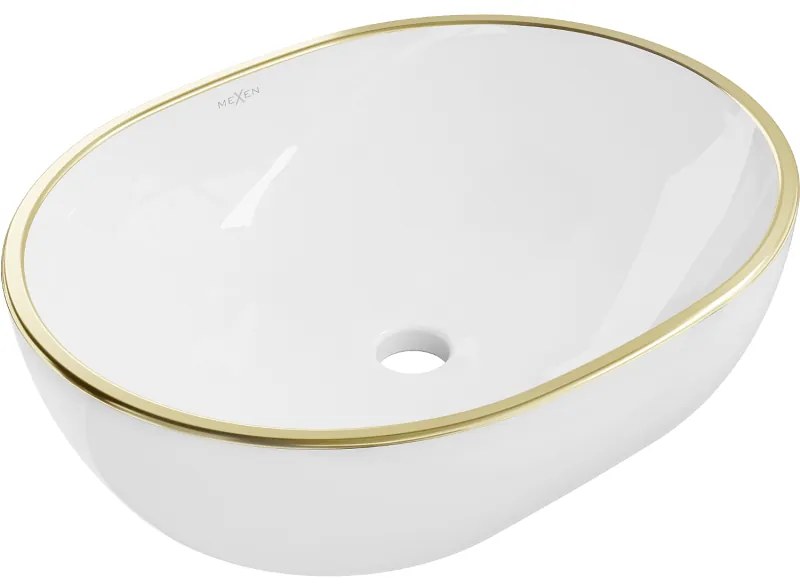 Chiuvetă pe blat Mexen Viki 48 x 35 cm, alb/auriu margine - 21054805