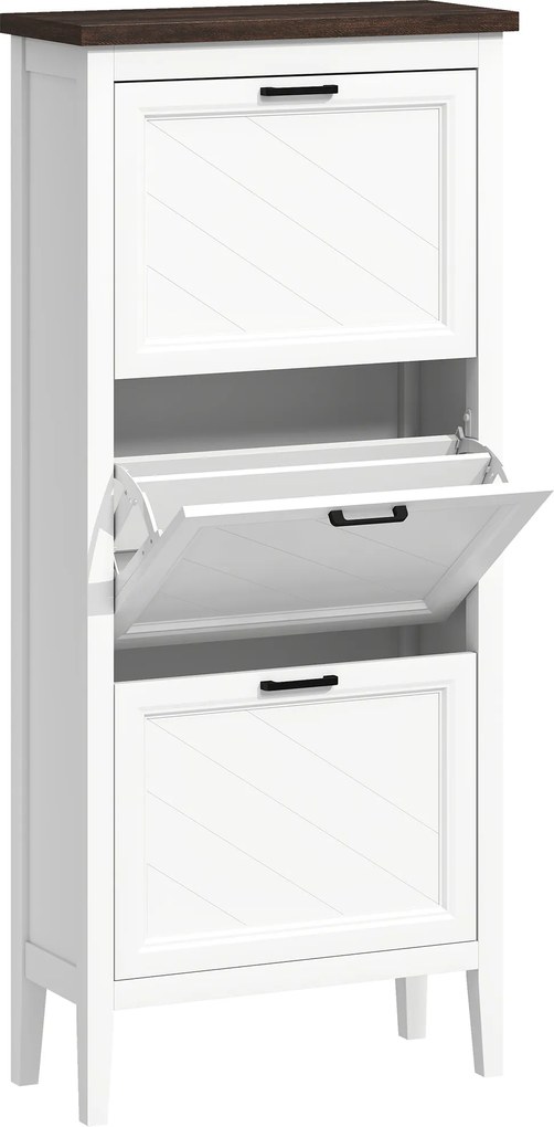 HOMCOM Dulap pentru pantofi 18 perechi, dulap îngust cu 3 sertare basculante și rafturi reglabile, alb | Aosom Romania