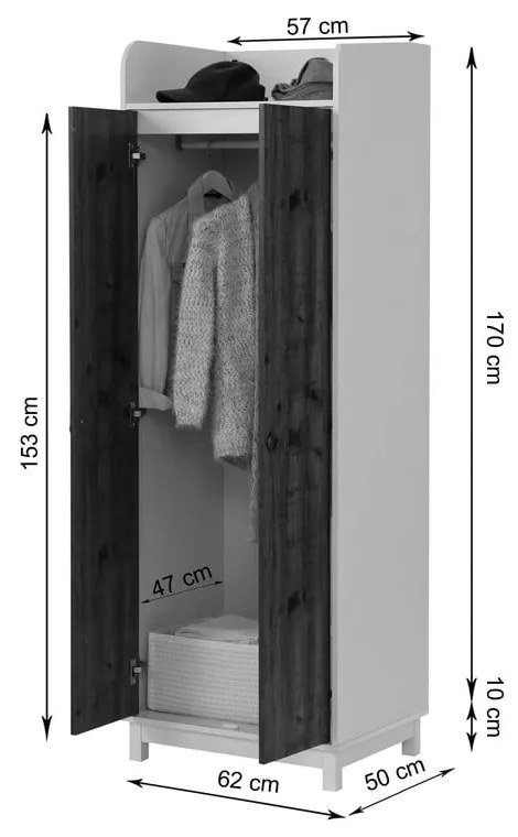 Șifonier alb cu aspect de lemn de stejar 62x180 cm Goslar - Støraa