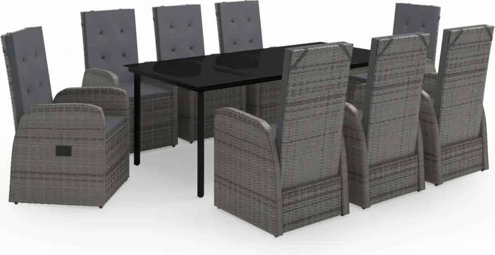 vidaXL Set de mobilier pentru grădină, cu perne, 9 piese, gri