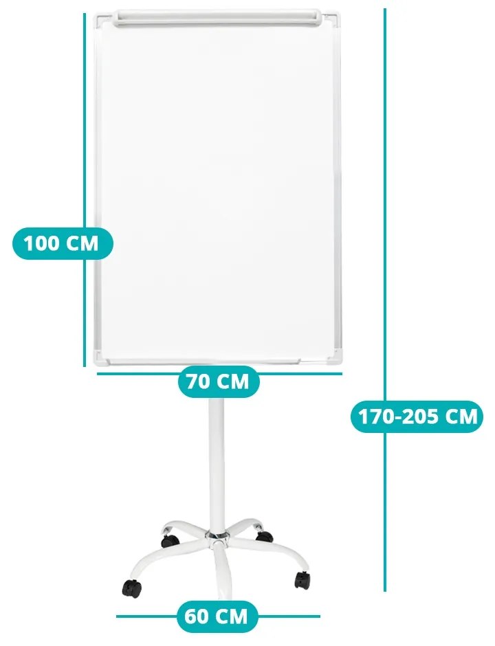 Tabla flipchart magnetica, pe roti, din plastic, 70x100 cm