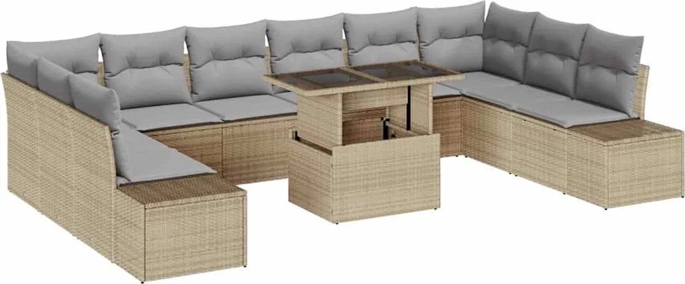 vidaXL Set de canapele pentru grădină 11 pcs Bej Rattan poli