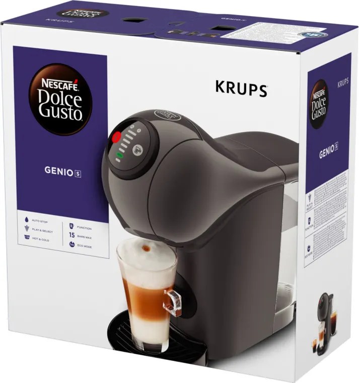 Espressor Krups KP243B10 NDG GENIO S ANTHRACITE, 1500 W, 15 bar, 0,8 l, Compatibil cu capsulele NESCAFÉ® Dolce Gusto®, LED, Functie XL, Gri/Antracit