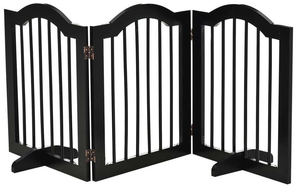 PawHut Barieră de siguranță barieră modulabilă pliabilă pentru animale de companie cu picior de suport MDF lemn masiv 154,5 x 61 cm negru | Aosom Romania