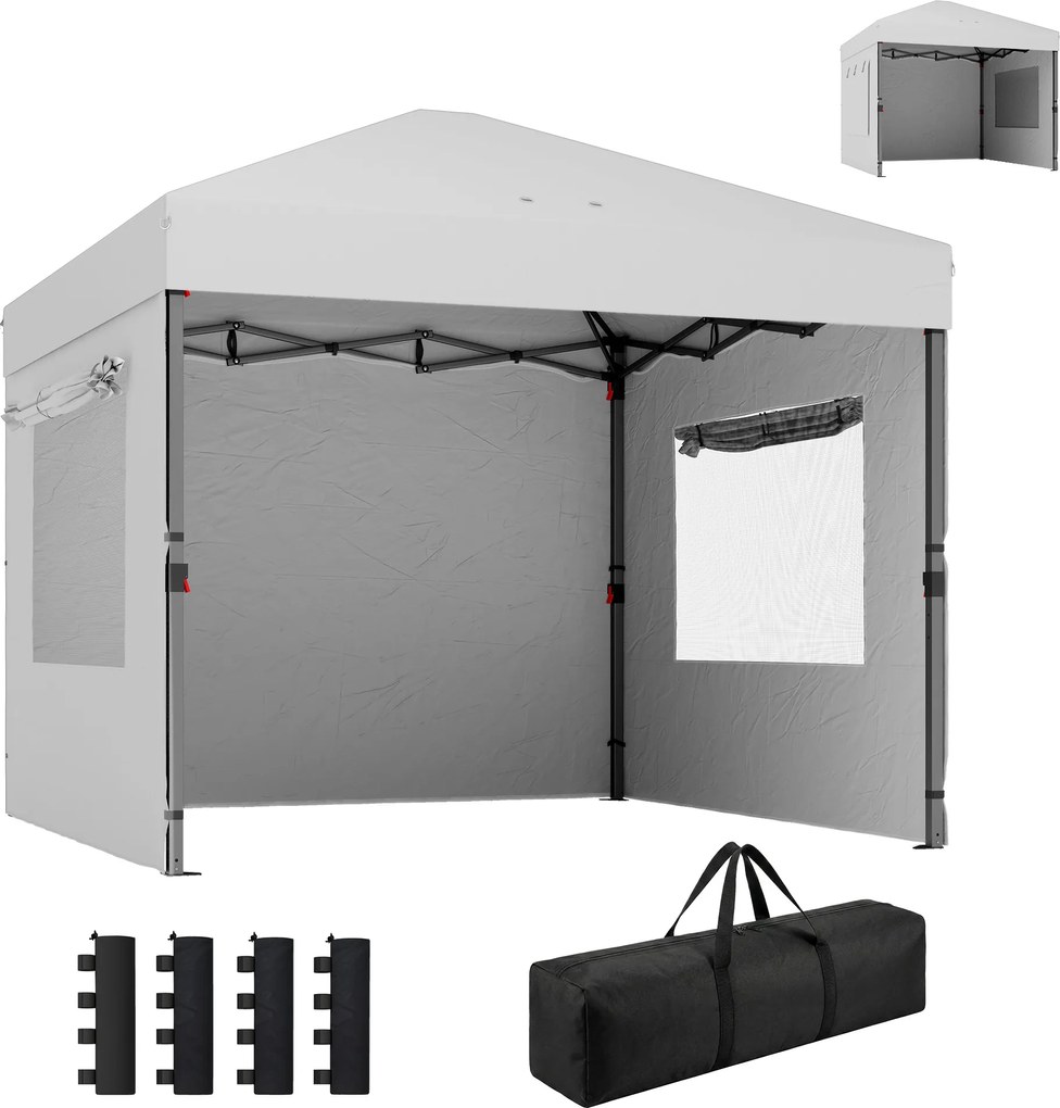 Outsunny Cort Pliabil Pop-up 3x3 m cu 3 Pereți 2 Ferestre Înălțime Reglabilă UPF50+ Husă Transport și Sacii de Nisip Alb | Aosom Romania