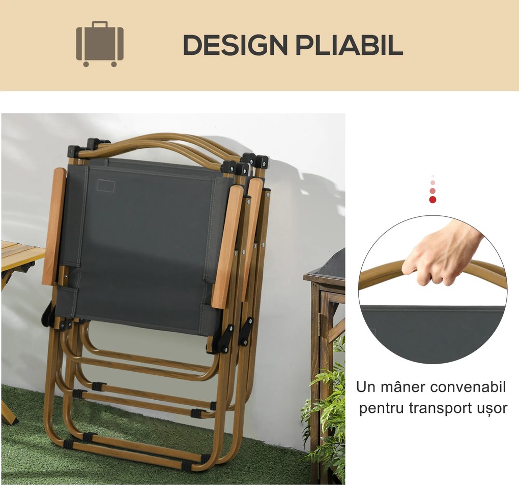 Outsunny Set 2 Scaune de Camping Pliabile cu Cotiere, 54x59x78 cm, Gri Închis | Aosom Romania