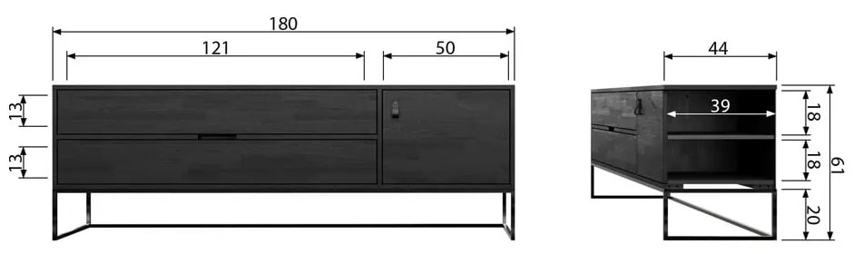 Comodă TV neagră din lemn de frasin 180x61x44 cm Silas – WOOOD