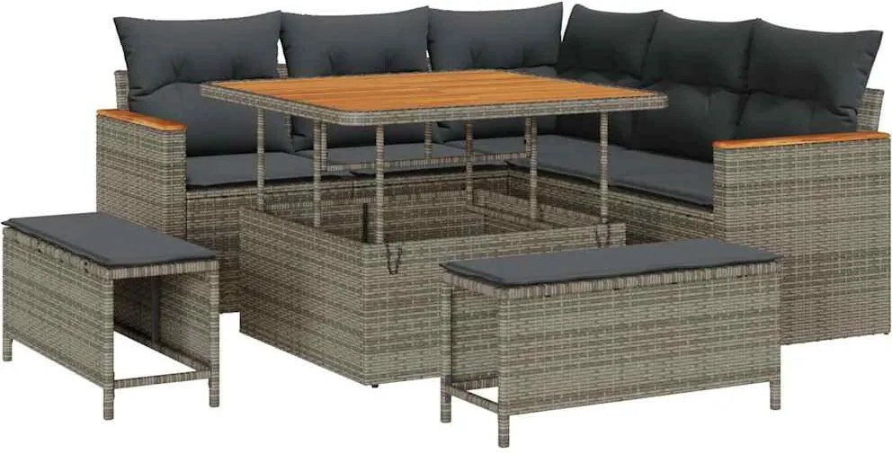 vidaXL Set de canapele pentru grădină cu pernă 8 pcs Gri Rattan poli