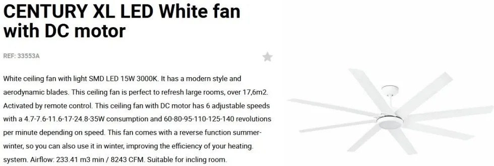 Lustra cu Ventilator si telecomanda CENTURY XL DC alb