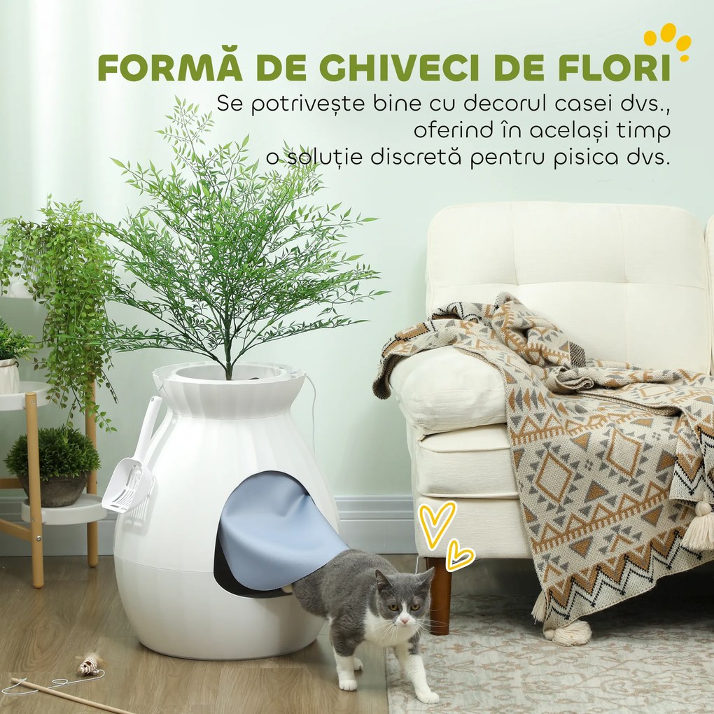 PawHut Ladă de Gunoi Anti-Miros pentru Pisici în Formă de Vas din ABS și Oțel Inoxidabil Alb | Aosom Romania