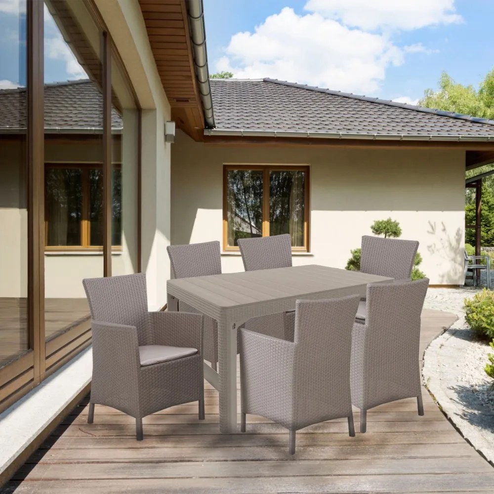 Set de mobilier de grădină Liowa 6+1 în culoarea cappuccino