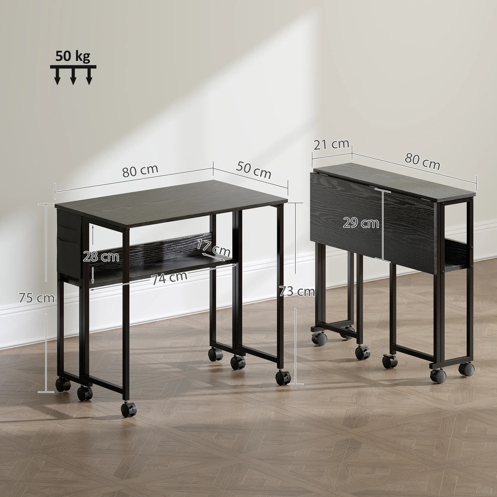 HOMCOM Birou Pliant 80cm Depozitare Negru | Aosom Romania