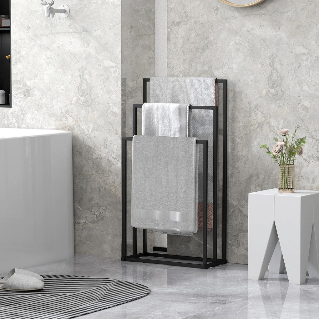 HOMCOM Suport pentru Prosoape de Podea cu 3 Brate Autoportant din Oțel, 45x21.5x85 cm | Aosom Romania