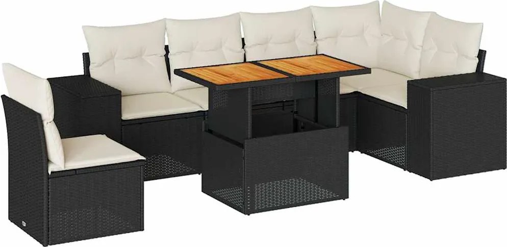vidaXL Set canapele de grădină cu perne, 7 piese, negru, poliratan