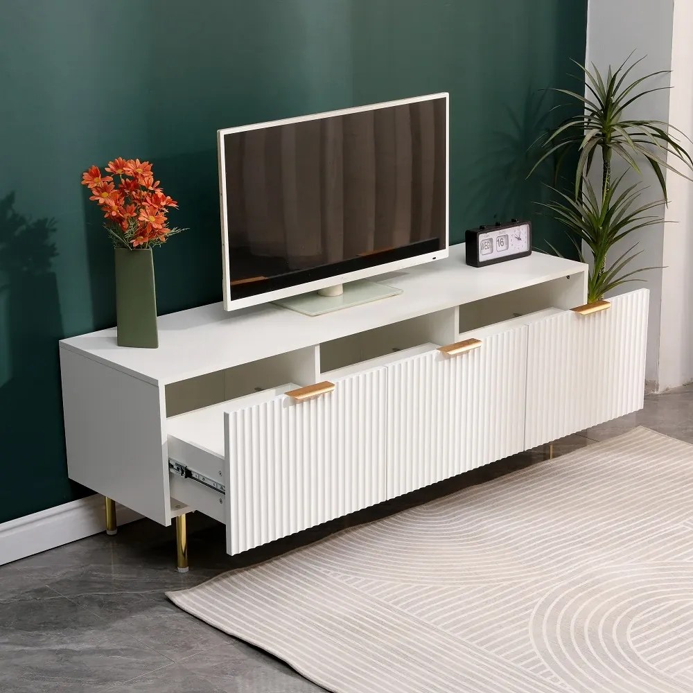 Comodă TV cu 3 sertare, 140x40x50 cm, Alb