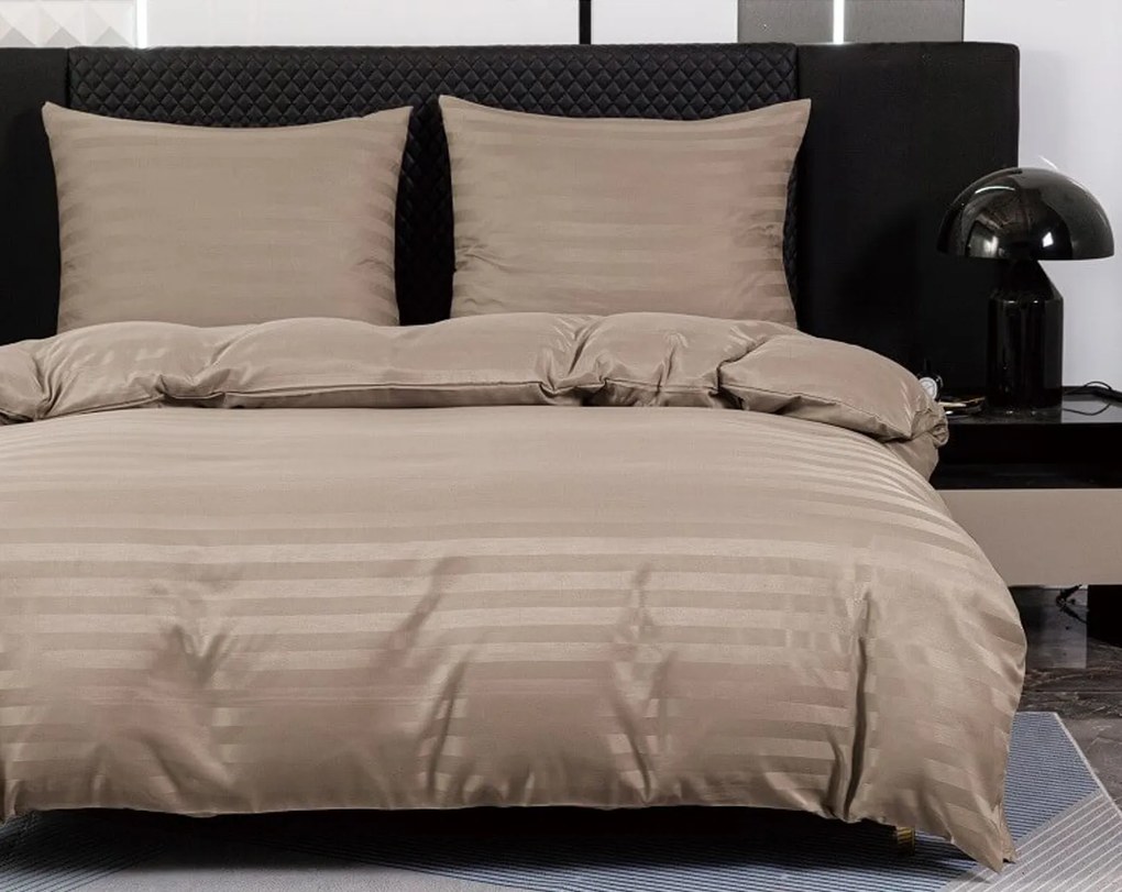 Lenjerie de pat hoteliera din microfibra JASMINE bej - dunga 2 cm Dimensiunile lenjeriei: 70 x 90 cm | 140 x 200 cm