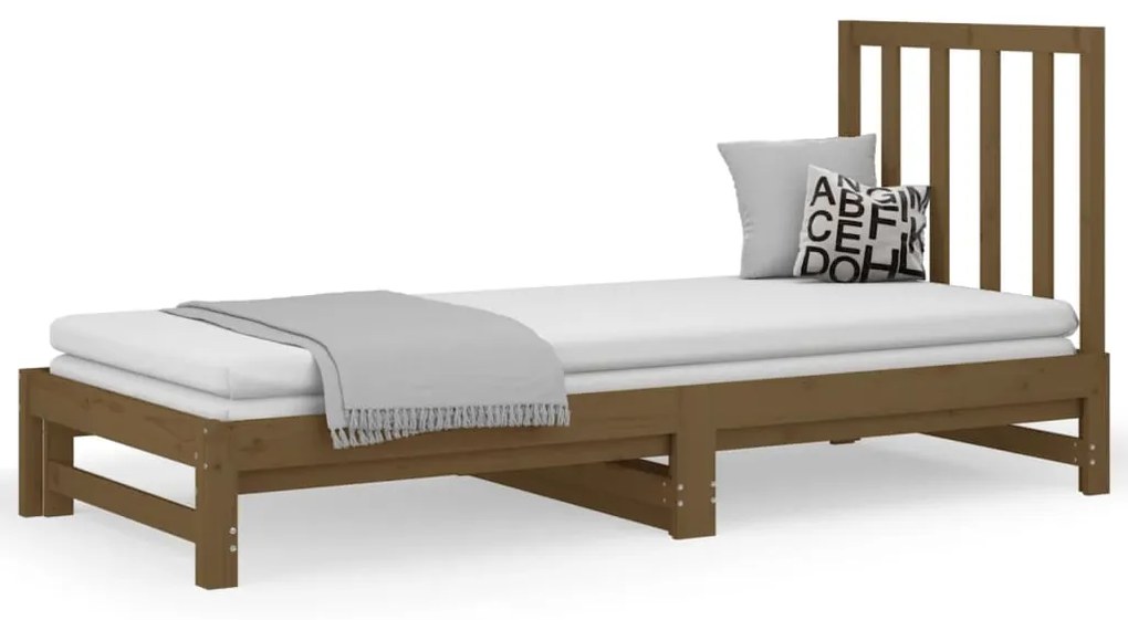 3108330 vidaXL Pat de zi extensibil maro miere 2x(90x190) cm lemn masiv de pin